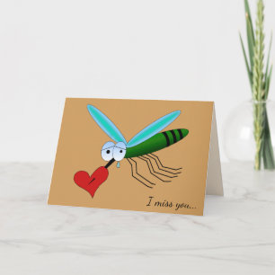 Sad Cartoon Mosquito With Heart Custom Text Card