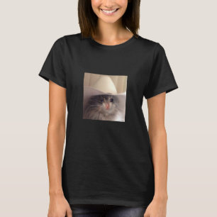 Sad Cat Cowboy Hat Meme Funny Internet Viral Joke  T-Shirt