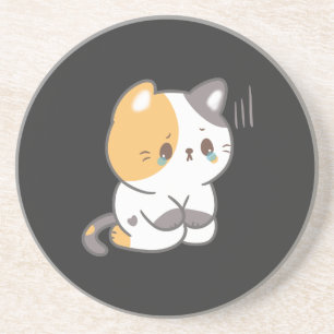 Sad Cat In Grunge, Sad Cat Emoji T-Shirt Throw Pil Coaster