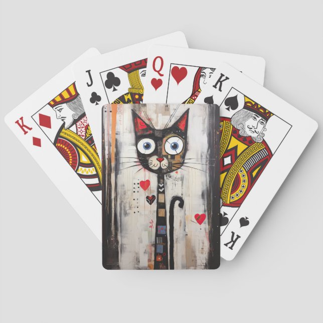 Sad Cat Large Eyes Painted  Playing Cards (Back)