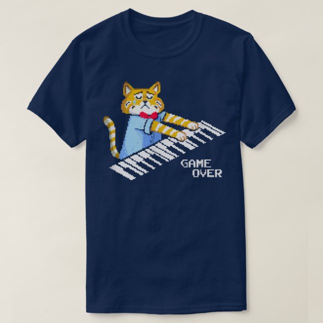 Sad Cat playing keyboard Game Over  T-Shirt (Design Front)