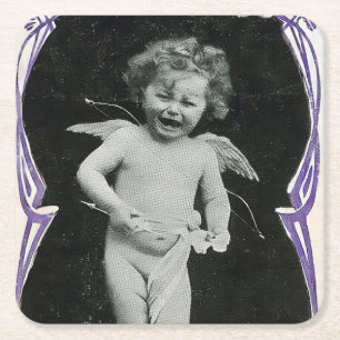 Sad Cherub Angel Print Square Paper Coaster