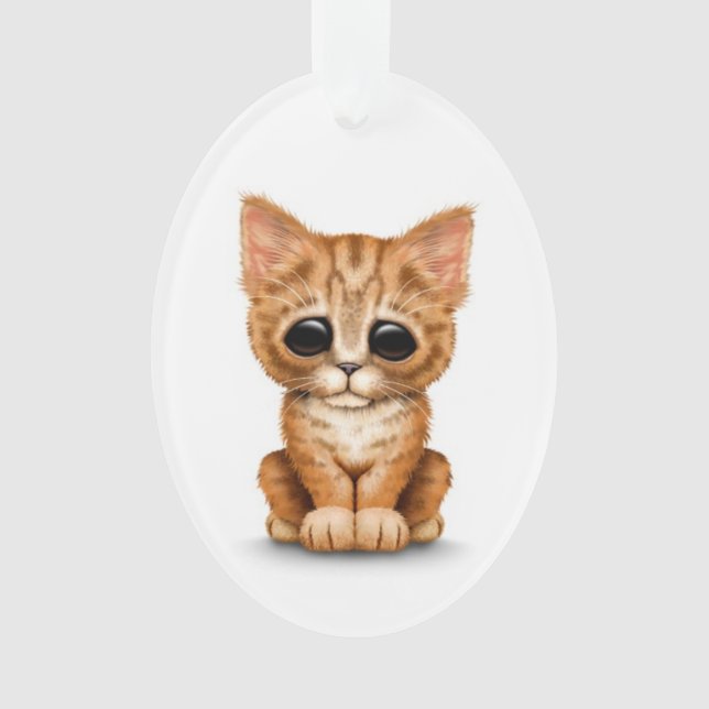 Sad Cute Orange Tabby Kitten Cat on White Ornament (Front)