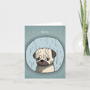 Sad Cute Pug Dog in Rain Apologies Funny Sorry  Card