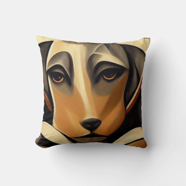 Sad Dog Face Art Deco Style Throw Pillow (Front)