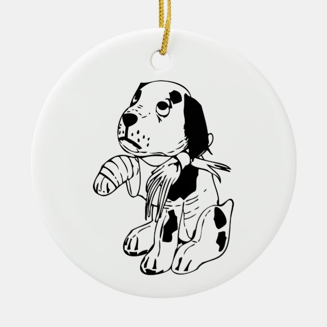 Sad Dog With Broken Leg Ceramic Ornament (Front)
