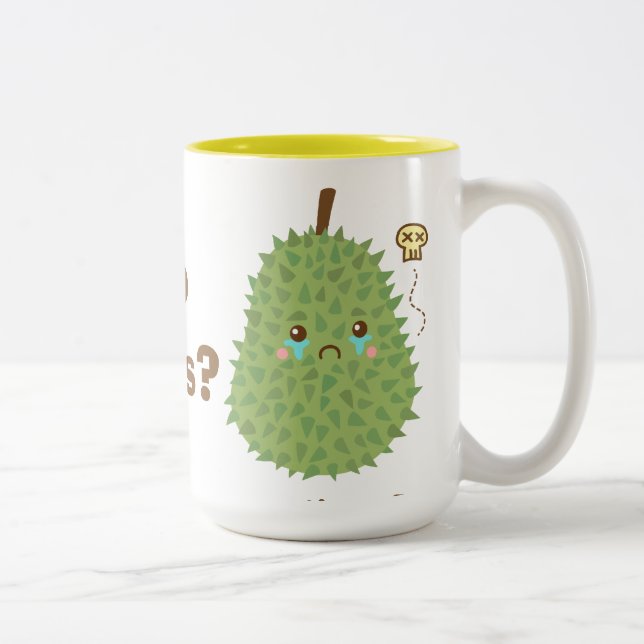 Sad Durian that gets no hugs Two-Tone Coffee Mug (Right)