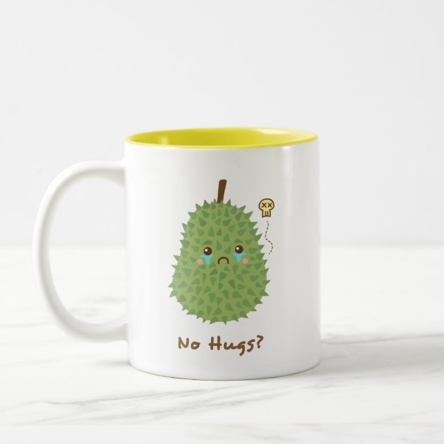 Sad Durian With No Hugs Two-Tone Coffee Mug (Left)