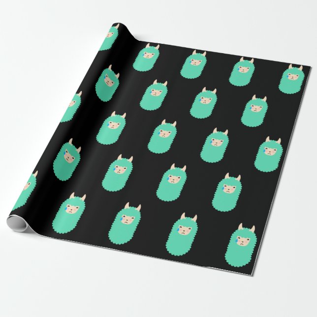 Sad Emoji Llama Wrapping Paper (Unrolled)