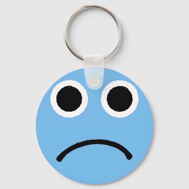 Sad Face Blue Frowning Emoticon Emoji Keychain (Front)