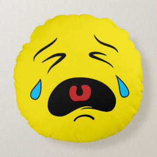 Sad Face Emoji Round Pillow