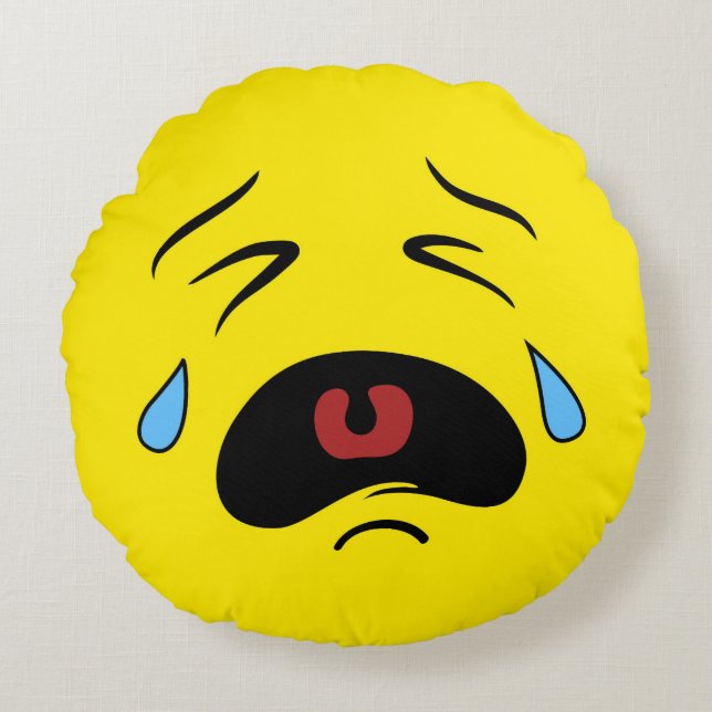Sad Face Emoji Round Pillow (Front)