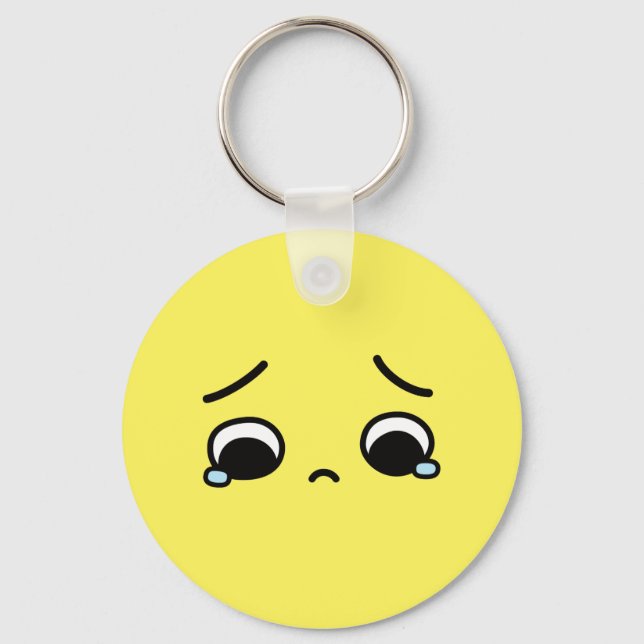 Sad Face Feeling Down Emoji Yellow Keychain (Front)
