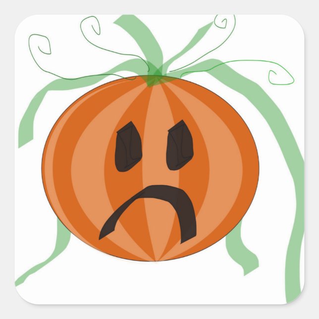Sad-Face Halloween Pumpkin Cute Jack-O-Lantern  Square Sticker (Front)
