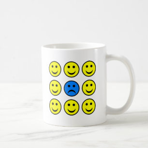 Sad Face in a Crowd of Happy Coffee Mug