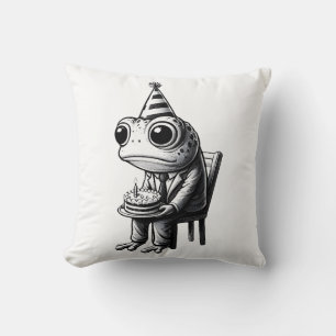 Sad frog Happy birthday  Throw Pillow