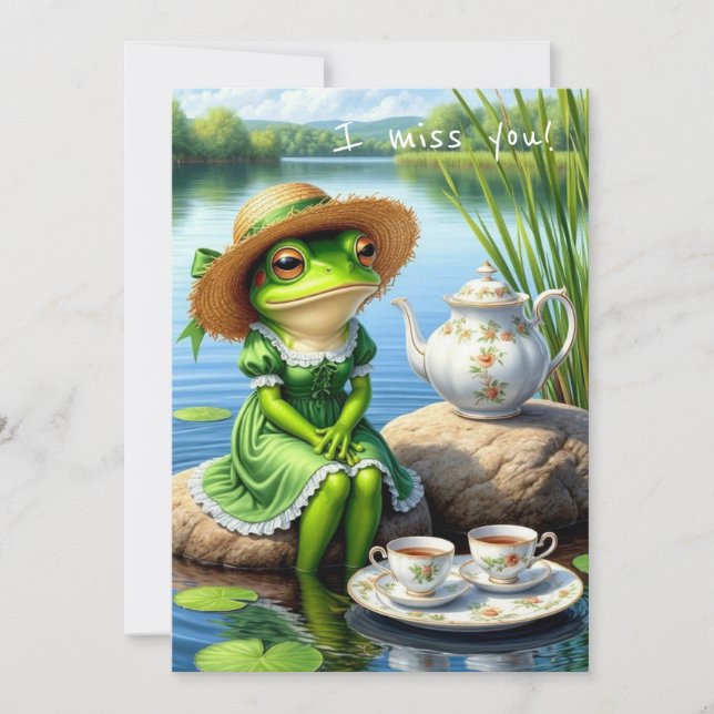 Sad frog in a hat. I miss you! Invitation (Front)