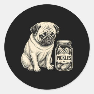 Sad Funny Pug Pickle Jar Bottle Dog Lover Pickled Classic Round Sticker