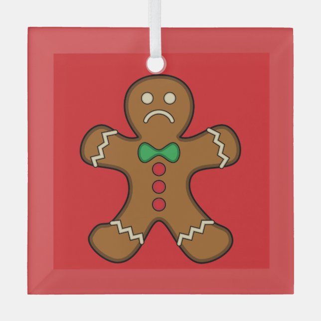 Sad Gingerbread Man Glass Ornament (Front)