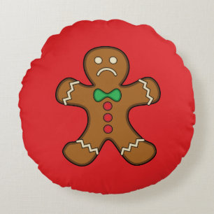 Sad Gingerbread Man Round Pillow