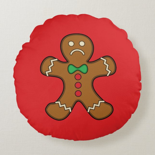 Sad Gingerbread Man Round Pillow (Front)