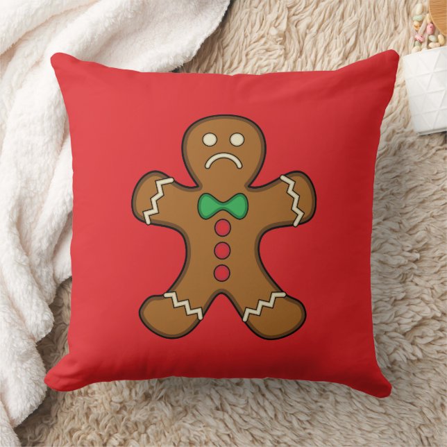 Sad Gingerbread Man Throw Pillow (Blanket)