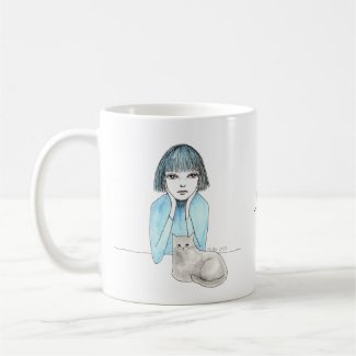 Sad Girl Art Big eyes gloomy girl with a black cat