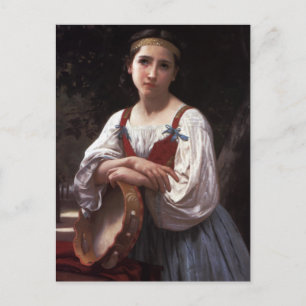 Sad girl with the tambourine postcard