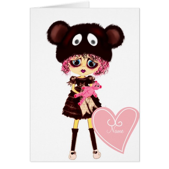 Sad Goth Girl, Kawaii chibi avec nounours (Devant)