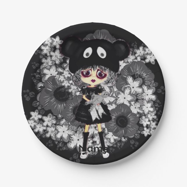 Sad Goth Girl - Kawaii Chibi cartoon Paper Plate (Front)