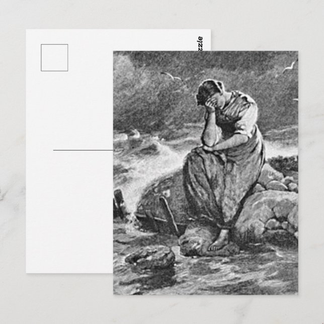 Sad Gothic Woman Vintage Sympathy Art Illustration Postcard (Front/Back)