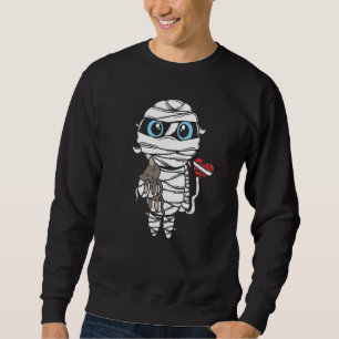 Sad Halloween Mummy Kid With Cat And Bandaged Ball Sweatshirt