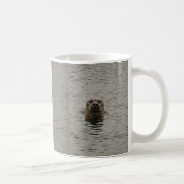 Sad Harbour Seal in the Rain Wildlife Art Coffee Mug (Right)