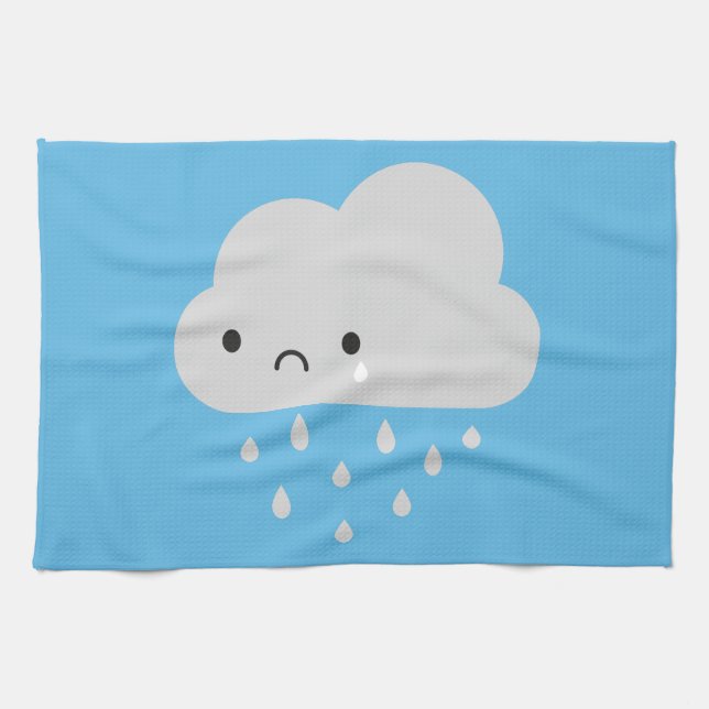 Sad Kawaii Rain Cloud Kitchen Towel (Horizontal)