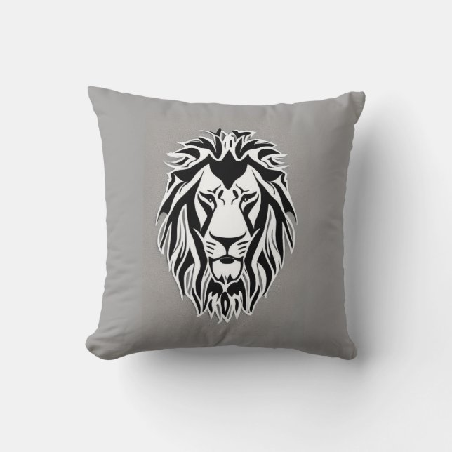 Sad lion black and white decal grey background  throw pillow (Front)