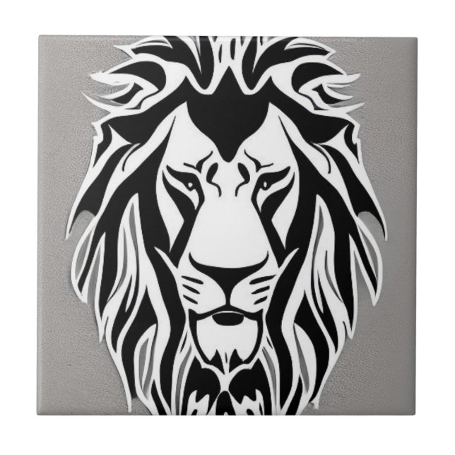 Sad lion black and white decal grey background tile (Front)