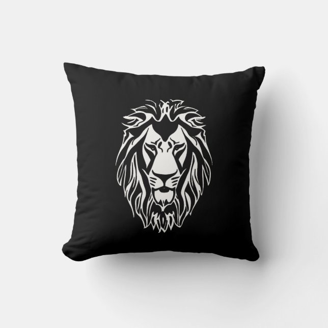 Sad lion black and white decal  throw pillow (Front)