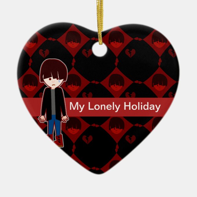 Sad Lonely Emo Boy Ceramic Ornament (Front)