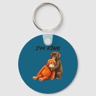 Sad monkey punch meme with an orange toy i'm fine keychain