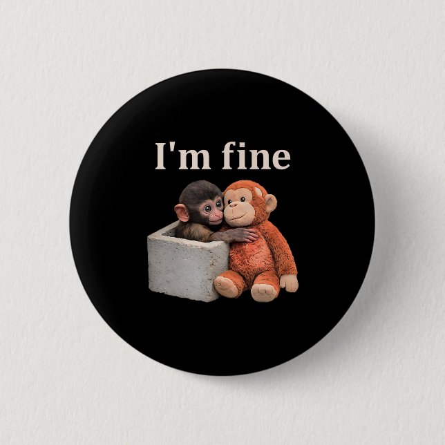 Sad monkey punch with an orange toy i'm fine  2 inch round button (Front)