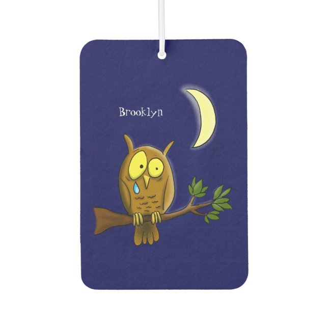 Sad owl with tear and moon missing you cartoon  air freshener (Front)