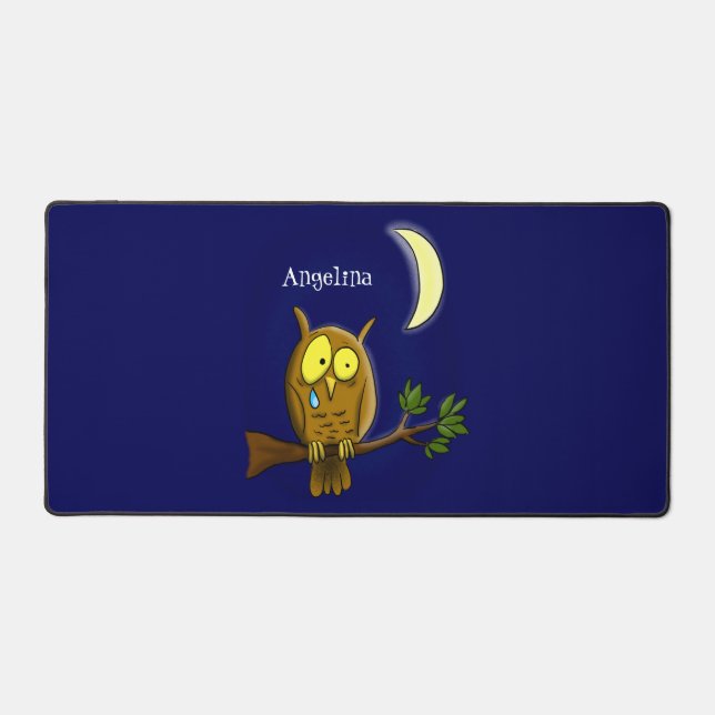 Sad owl with tear and moon missing you cartoon desk mat (Front)