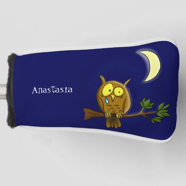 Sad owl with tear and moon missing you cartoon golf head cover (Front)