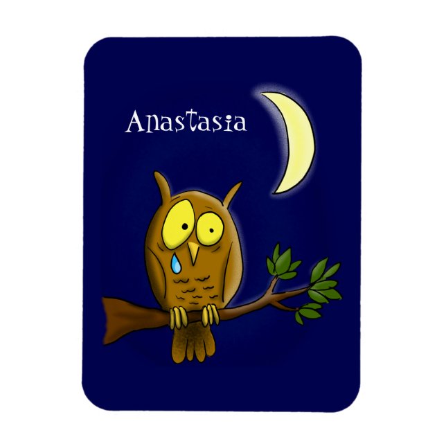 Sad owl with tear and moon missing you cartoon magnet (Vertical)
