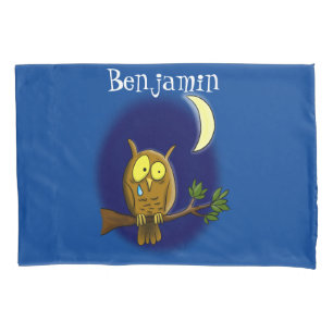 Sad owl with tear and moon missing you cartoon pillowcase