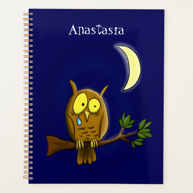 Sad owl with tear and moon missing you cartoon planner (Front)