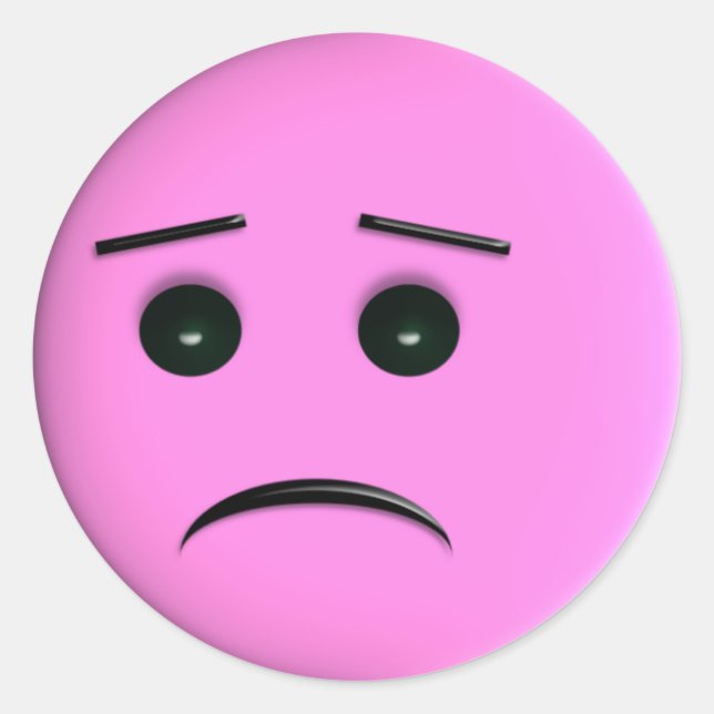 Sad Pink Face Classic Round Sticker (Front)