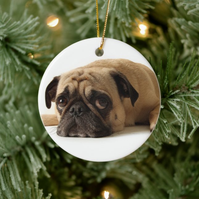 Sad Pug Ceramic Ornament (Tree)
