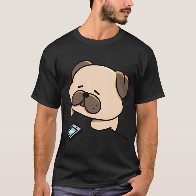 Sad Pug Waiting for a Text T-Shirt (Front)
