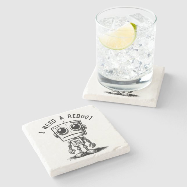 Sad Robot – I Need A Reboot Stone Coaster (Side)